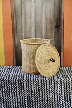 Coiled Laundry Basket with Lid (Medium) by Ayinpala Joe