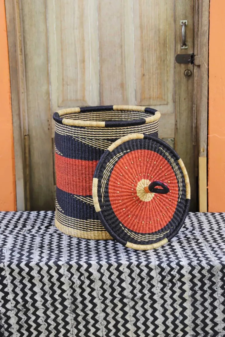 Coiled Laundry Basket with Lid (Medium) by Yakubu Nsohbillah