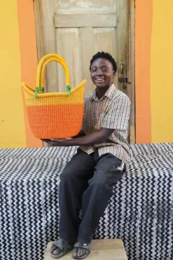 Dip Dyed Nyariga Basket (Large) by Ishmael Nsohbillah